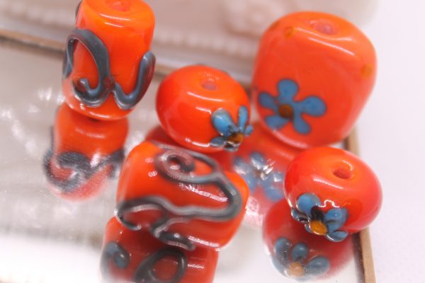 70's "Peace" Flowers in Turquoise on Orange