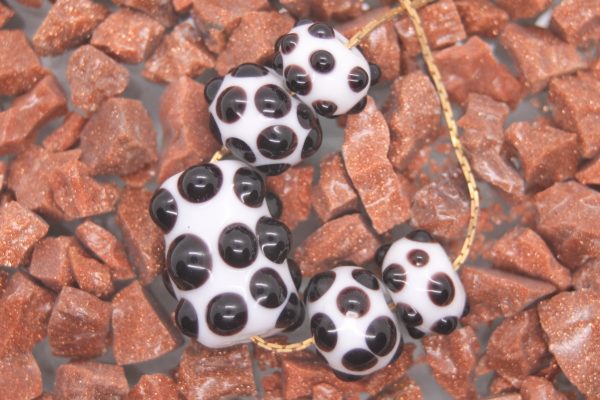 Textured Black Dots on a White Base on a 22" cord and matching earrings - Image 2