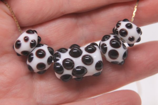 Textured Black Dots on a White Base on a 22" cord and matching earrings - Image 3