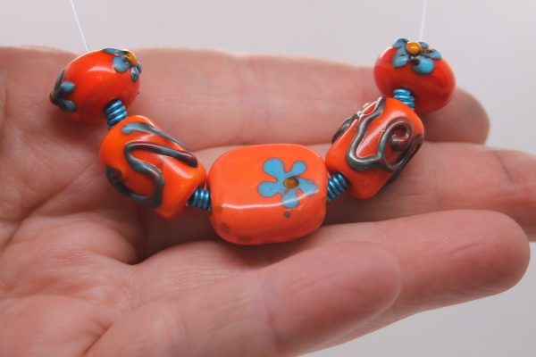 70's "Peace" Flowers in Turquoise on Orange - Image 2