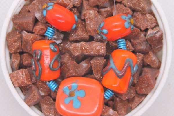 70's "Peace" Flowers in Turquoise on Orange - Image 6