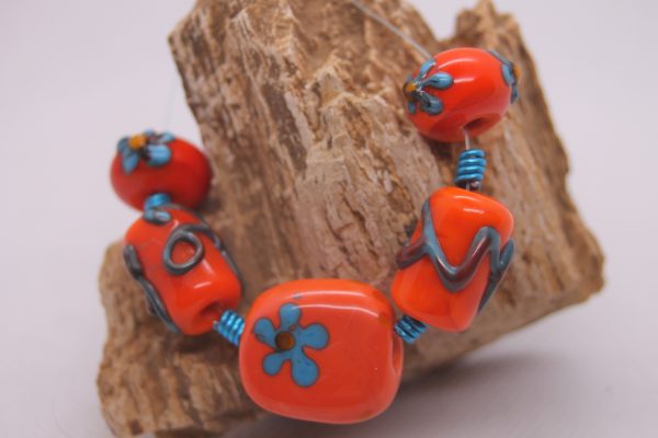 70's "Peace" Flowers in Turquoise on Orange - Image 5