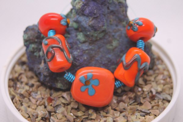 70's "Peace" Flowers in Turquoise on Orange - Image 4