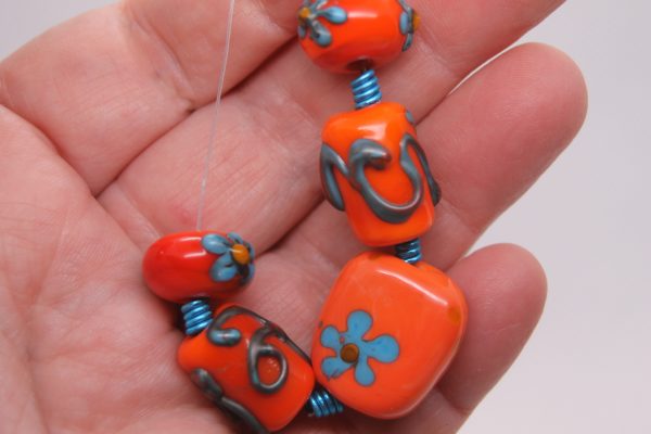 70's "Peace" Flowers in Turquoise on Orange - Image 3