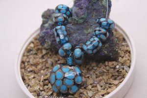 Turquoise and Silver Dots on Transparent Blue