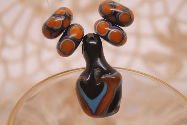 Black Base Focal with Orange and Turquoise Heart on a 24" cord - Image 2
