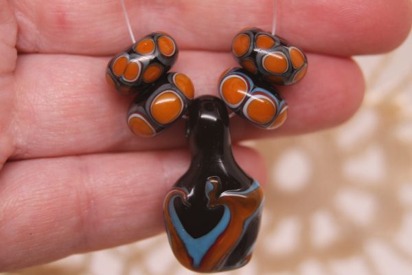Black Base Focal with Orange and Turquoise Heart on a 24" cord - Image 3