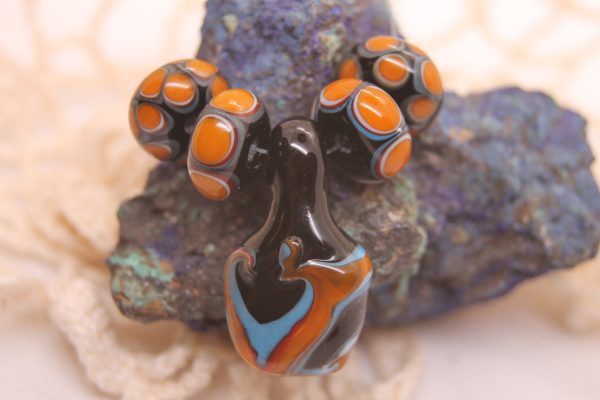 Black Base Focal with Orange and Turquoise Heart on a 24" cord - Image 4