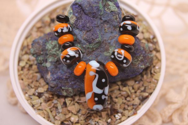 Black and Apricot Half-n-half with Sky Blue on a 20" chain and matching earrings - Image 4