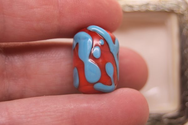 A Focal Bead: Reddish Orange with Light Turquoise on a 26" cord - Image 3