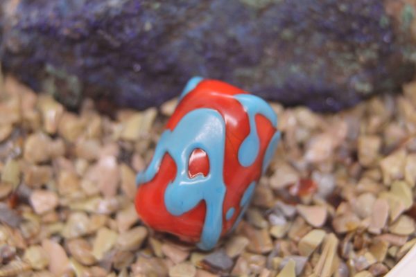 A Focal Bead: Reddish Orange with Light Turquoise on a 26" cord - Image 4