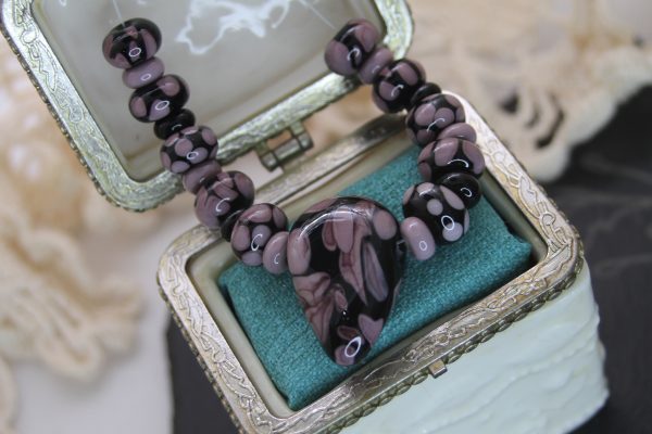 Black with Purple Spots on a 24" cord and matching earrings - Image 6