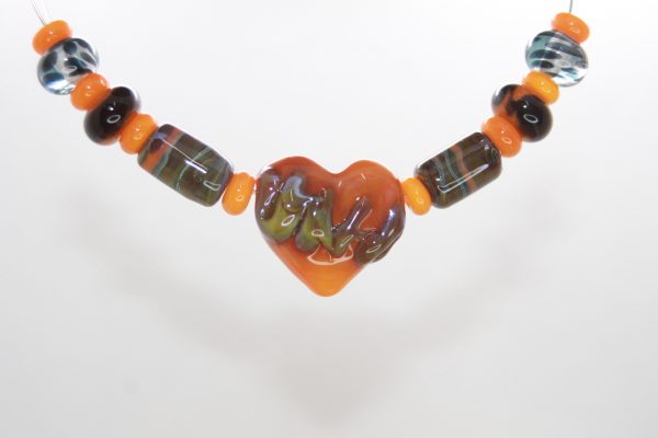Apricot Heart with Matching Rondelles and Barrels on an 18" chain with matching earrings - Image 2