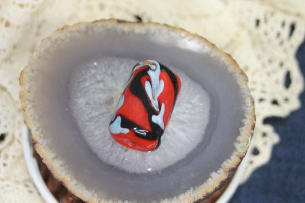 A Focal Bead of Red, Sky Blue and Black - Image 4
