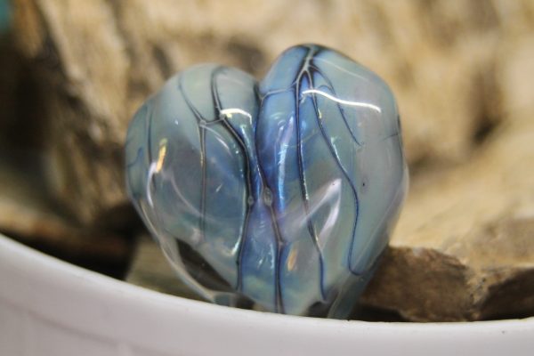 Shimmering Blue Heart with Veining - Image 3