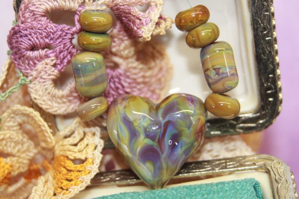 Heart Pendent with Accessory Beads on a 26" chain with matching earrings