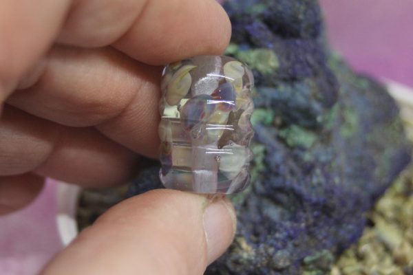 Textured Raku Frit Ribbed Barrel Focal Bead 1 - Image 6