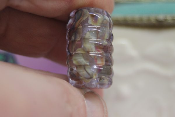 Textured Raku Frit Ribbed Barrel Focal Bead 2