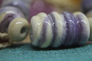 Violet and Ivory Swirl Bead Set with Textured Focal