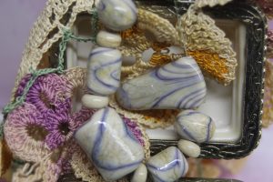 Violet and Ivory Spun Bead Set with Teardrop Focal