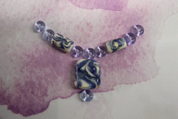 Blue and Ivory Swirl Bead Set