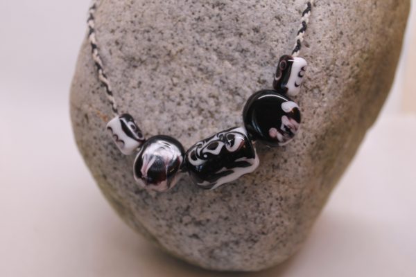 Half-n-Half Black and White with Dots and Swirls on a 24" braided cord - Image 4