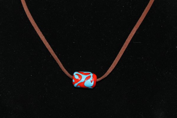 A Focal Bead: Reddish Orange with Light Turquoise on a 26" cord - Image 5