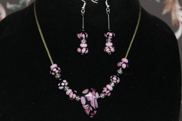 Black with Purple Spots on a 24" cord and matching earrings