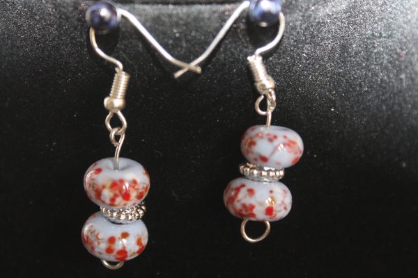 Periwinkle with Red Specks on a 24" chain with matching earrings - Image 4